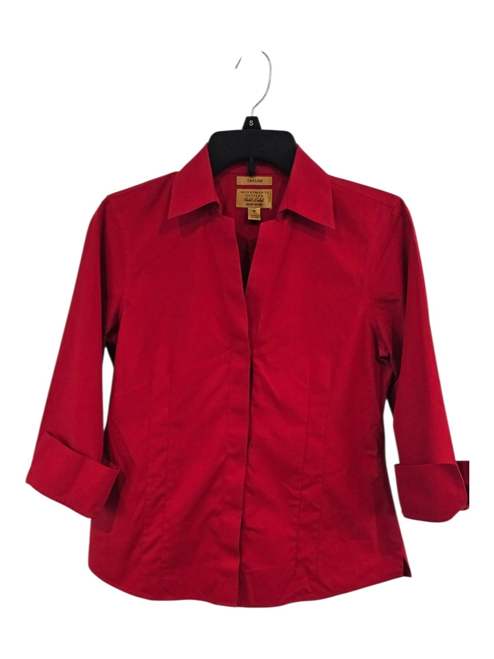 Investments Gold Label Taylor Size 8P Raspberry Red Button-Front Shirt Non Iron